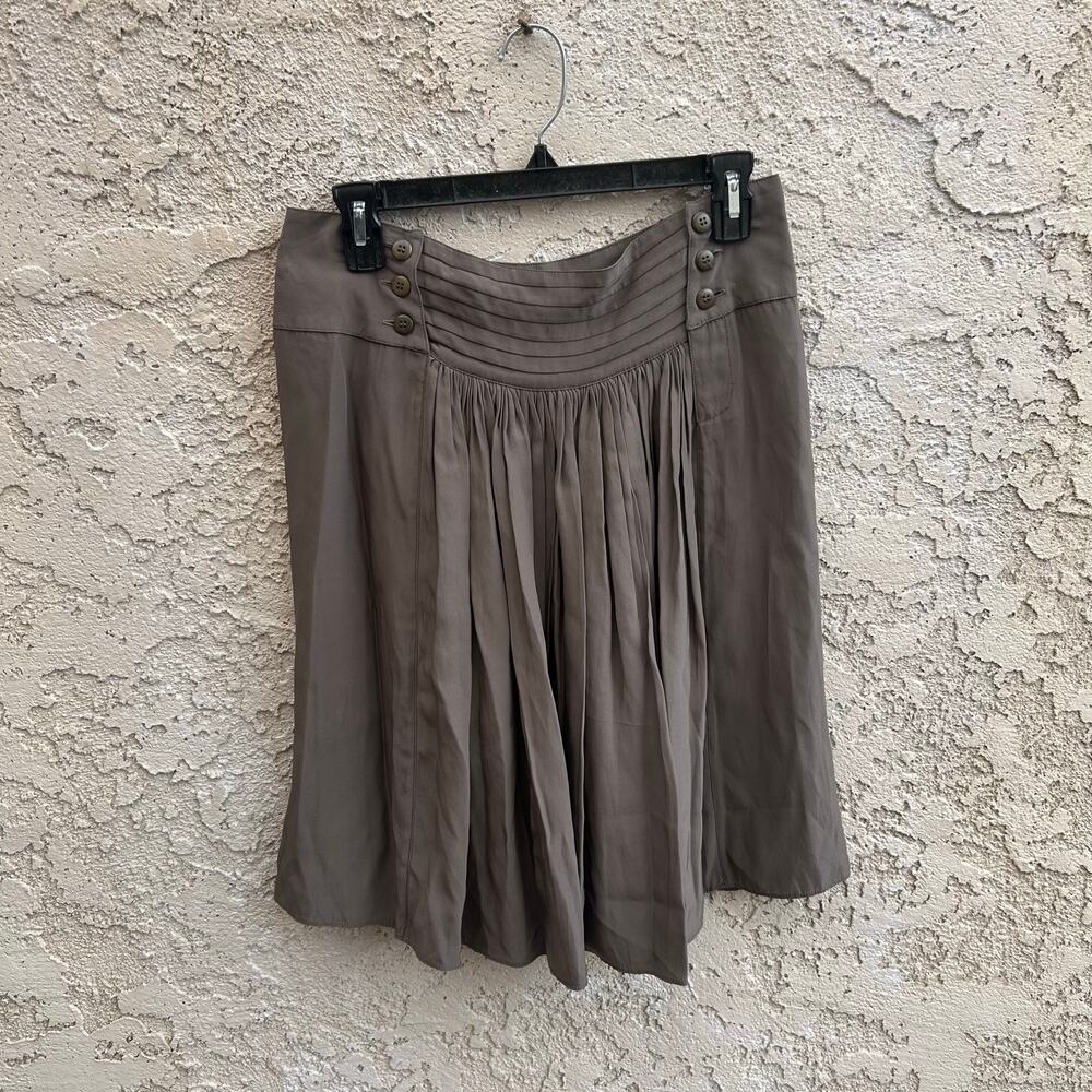Scanlan Theodore Silk Pleated Mini Skirt Taupe Size Womens Medium
